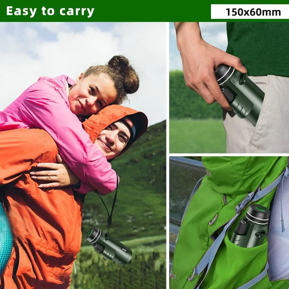 40X60 High Power Monocular Telescope with Smartphone Adapter Tripod Travel Bag